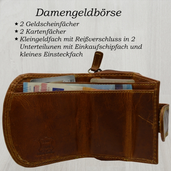 Elegante kleinere Damen Leder Geldbörse in halbrund mit RFID Schutz (hellbraun)